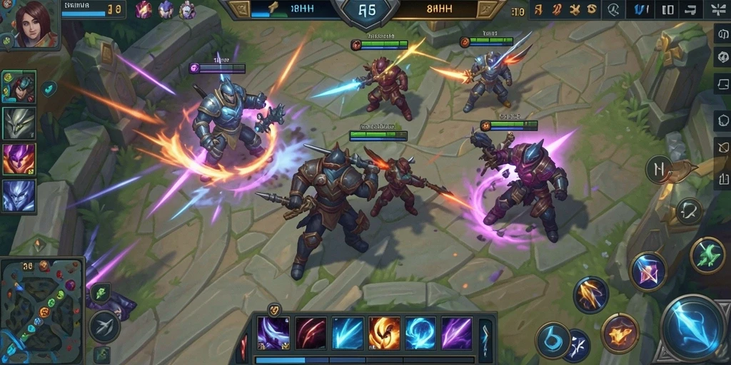 Tampilan gameplay seru dalam 8HHH saat bertarung di arena MOBA.
