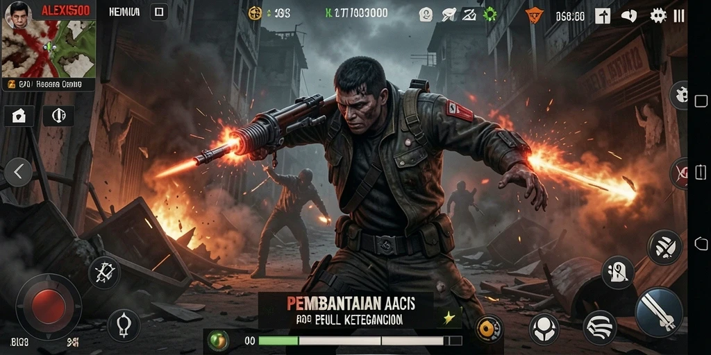 Tampilan gameplay ALEXIS500 yang mendebarkan dan penuh aksi.