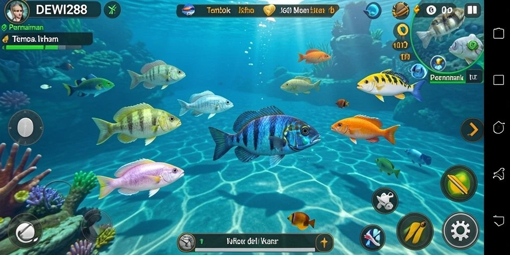 Tampilan gameplay seru di DEWI288 saat menangkap ikan.