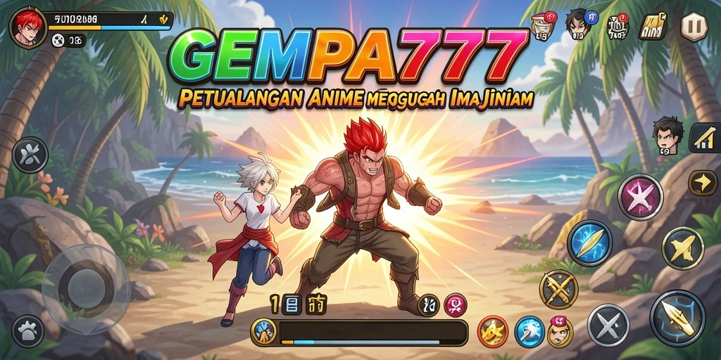 Tampilan gameplay seru dari GEMPA777 dengan karakter anime yang ikonik.