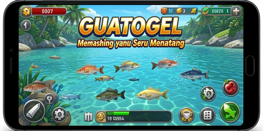 Tampilan gameplay GUATOGEL yang menarik dalam memancing ikan.