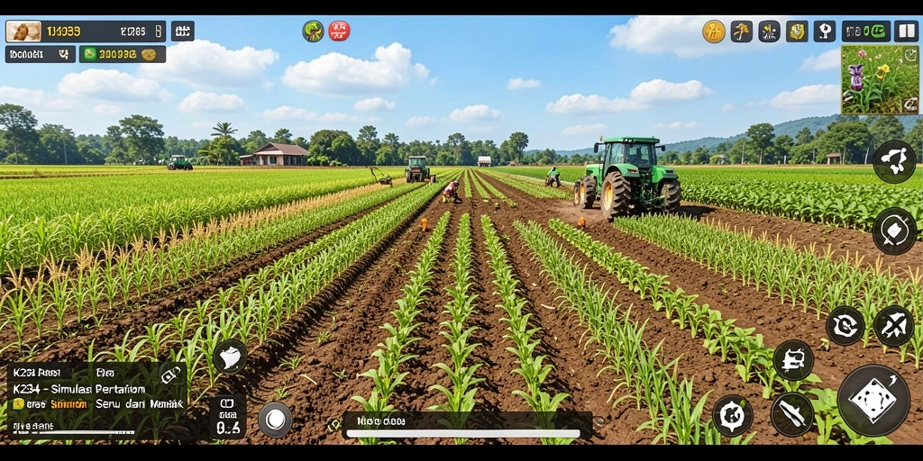 Screenshot gameplay K234 menampilkan aktivitas pertanian yang seru.