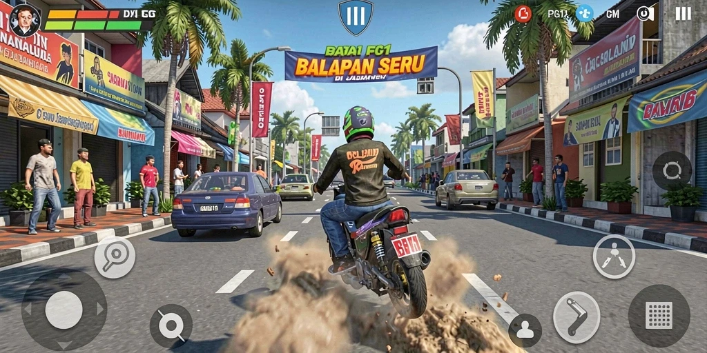 Tampilan gameplay PG11 yang memukau saat balapan di trek yang penuh tantangan.