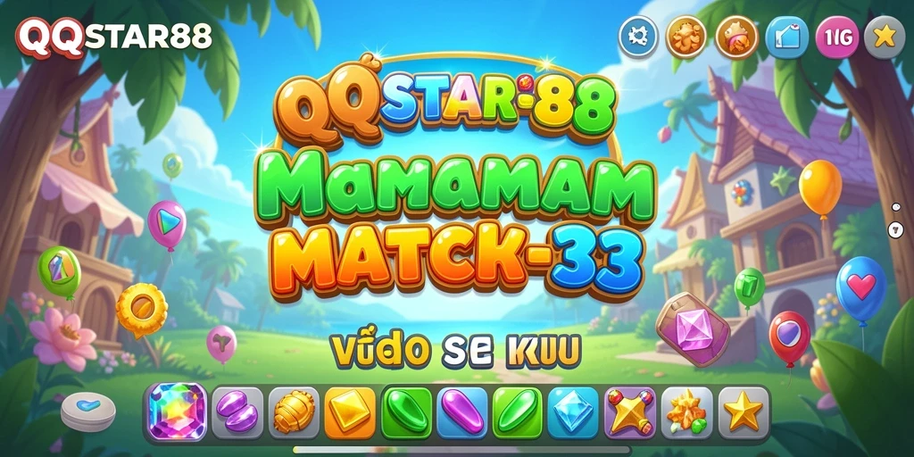 Screenshot gameplay QQSTAR88 menunjukkan kombinasi permata Match-3 yang seru.