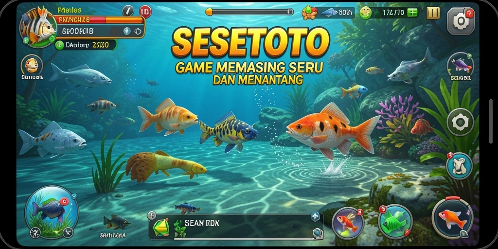 Gameplay SESETOTO yang menampilkan aksi memancing yang menarik.