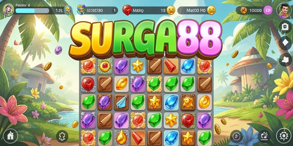 Tampilan gameplay SURGA88 yang penuh warna dan menantang.
